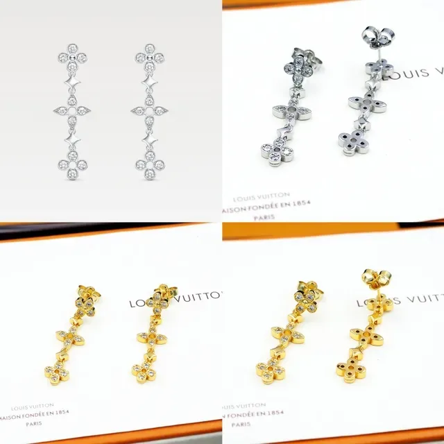Louis Vuitton Floral Quatrefoil Crystal Dangling Earrings 11