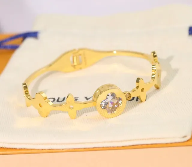 Louis Vuitton Flower Motif Gold-Tone Crystal Bracelet 6