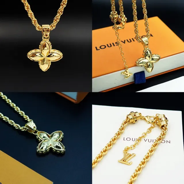 Louis Vuitton Flower Quatrefoil Gem-Accented Silver Necklace 11