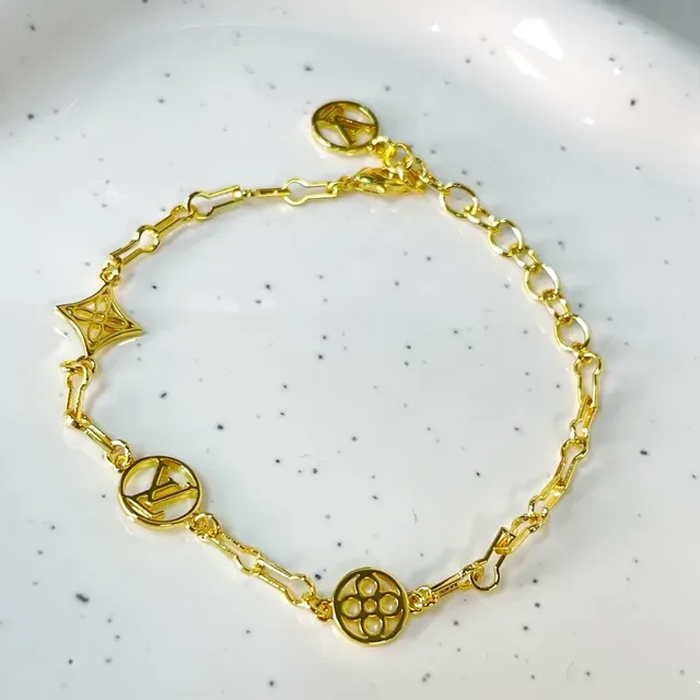 Louis Vuitton Gold Chain-Link Monogram Charms Bracelet 6