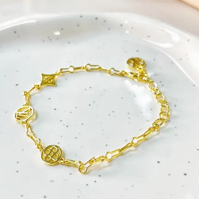 Louis Vuitton Gold Chain-Link Monogram Charms Bracelet 7