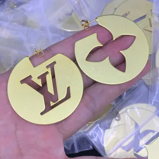 Louis Vuitton Gold Circular Disc Cutout Monogram Earrings