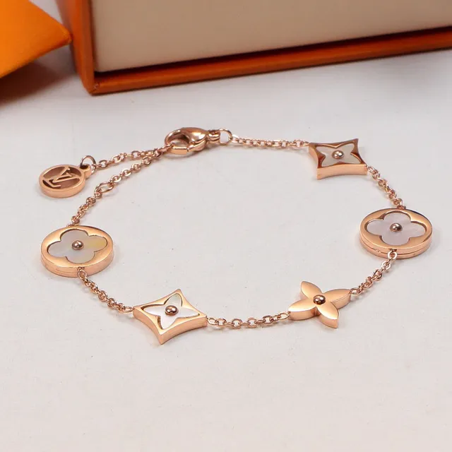 Louis Vuitton Gold Silver Chain-Link Charm Bracelet 4