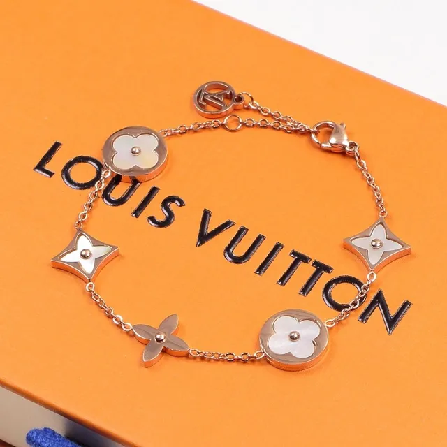 Louis Vuitton Gold Silver Chain-Link Charm Bracelet 5