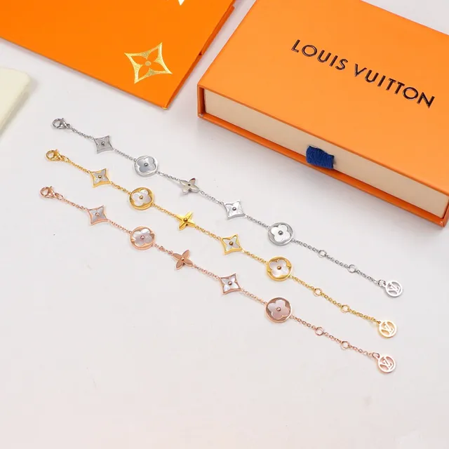Louis Vuitton Gold Silver Chain-Link Charm Bracelet 6