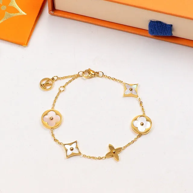 Louis Vuitton Gold Silver Chain-Link Charm Bracelet 7