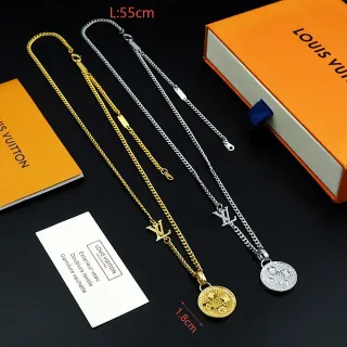 Louis Vuitton Gold Silver Curb Chain Monogram Pendant Necklace