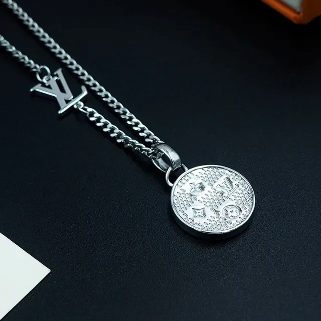 Louis Vuitton Gold Silver Curb Chain Monogram Pendant Necklace 2