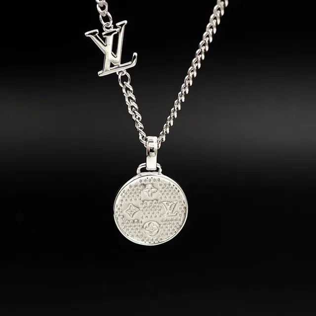 Louis Vuitton Gold Silver Curb Chain Monogram Pendant Necklace 4
