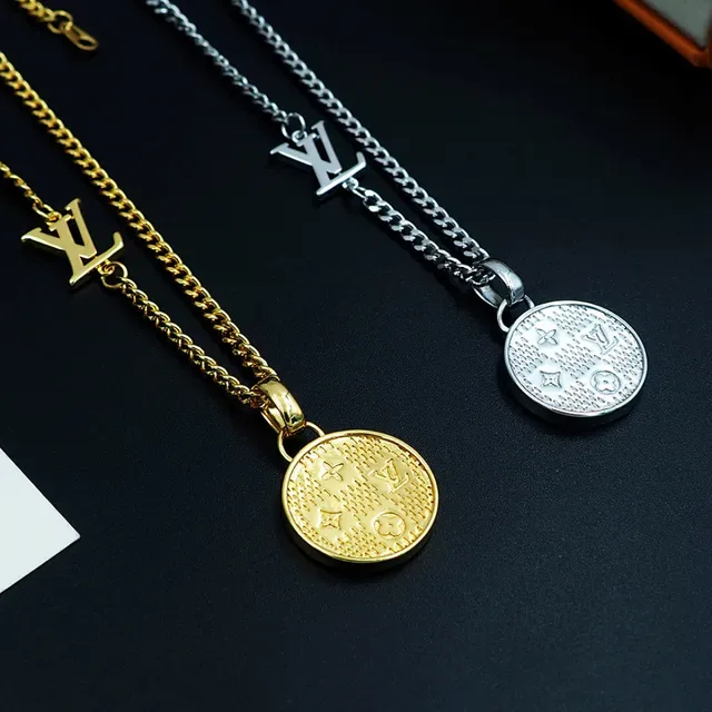 Louis Vuitton Gold Silver Curb Chain Monogram Pendant Necklace 5