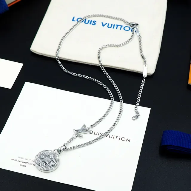 Louis Vuitton Gold Silver Curb Chain Monogram Pendant Necklace 8