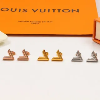 Louis Vuitton Gold Silver Geometric V-Shaped Earrings