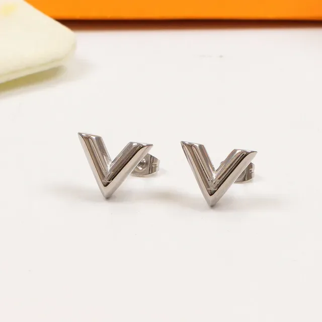 Louis Vuitton Gold Silver Geometric V-Shaped Earrings 2