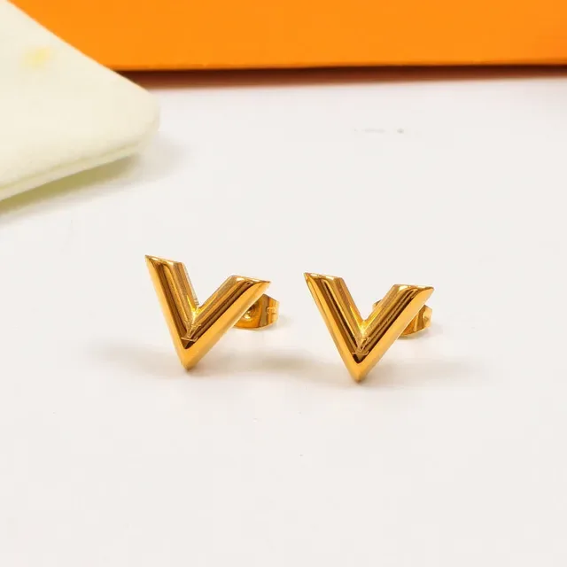 Louis Vuitton Gold Silver Geometric V-Shaped Earrings 3