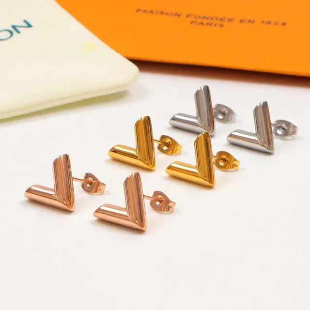 Louis Vuitton Gold Silver Geometric V-Shaped Earrings 5