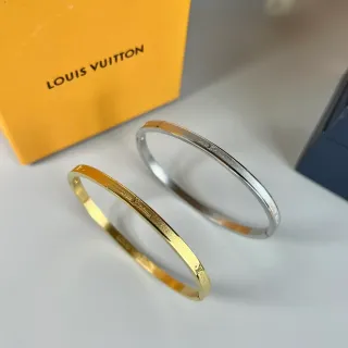 Louis Vuitton Gold Silver Minimalist Engraved Logo Bracelet