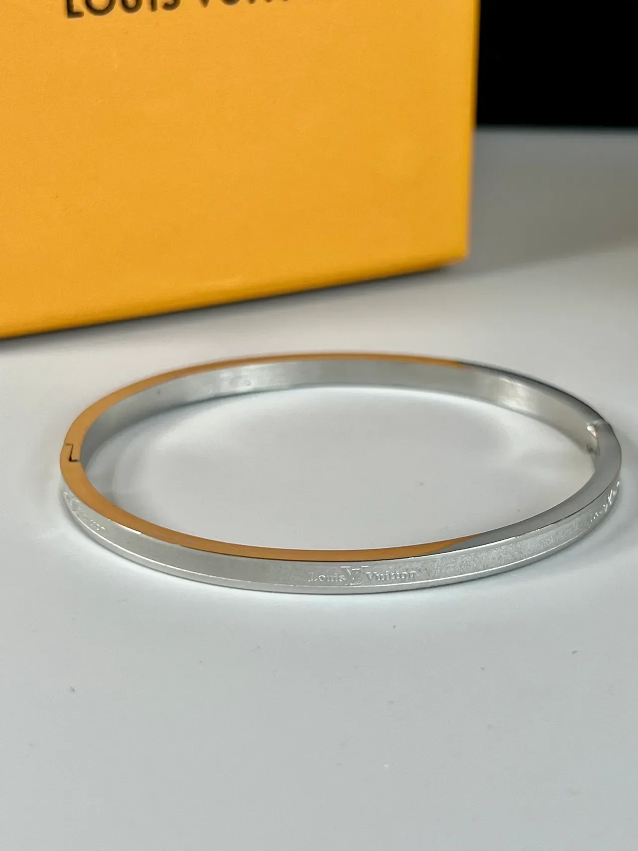 Louis Vuitton Gold Silver Minimalist Engraved Logo Bracelet 2