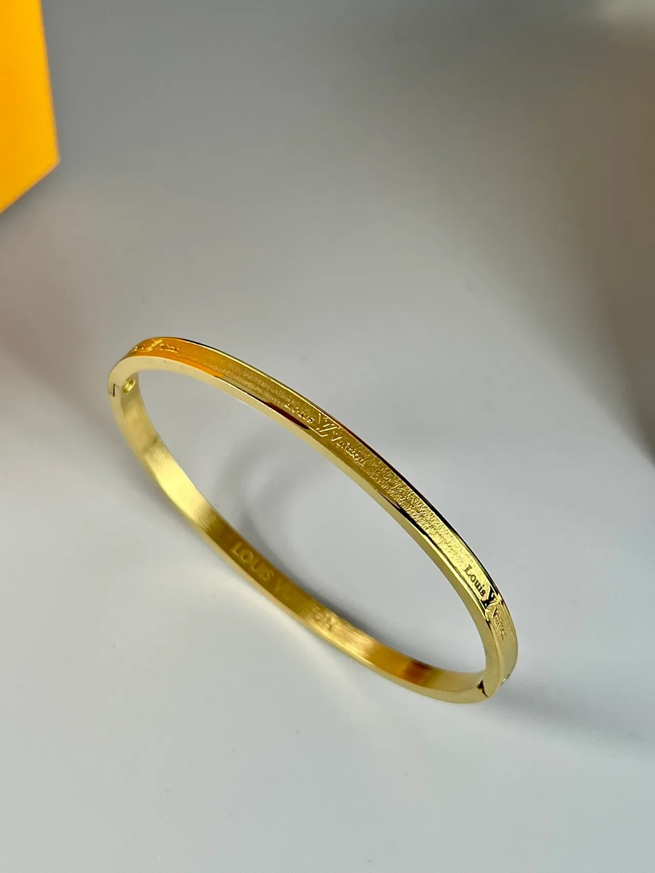 Louis Vuitton Gold Silver Minimalist Engraved Logo Bracelet 3