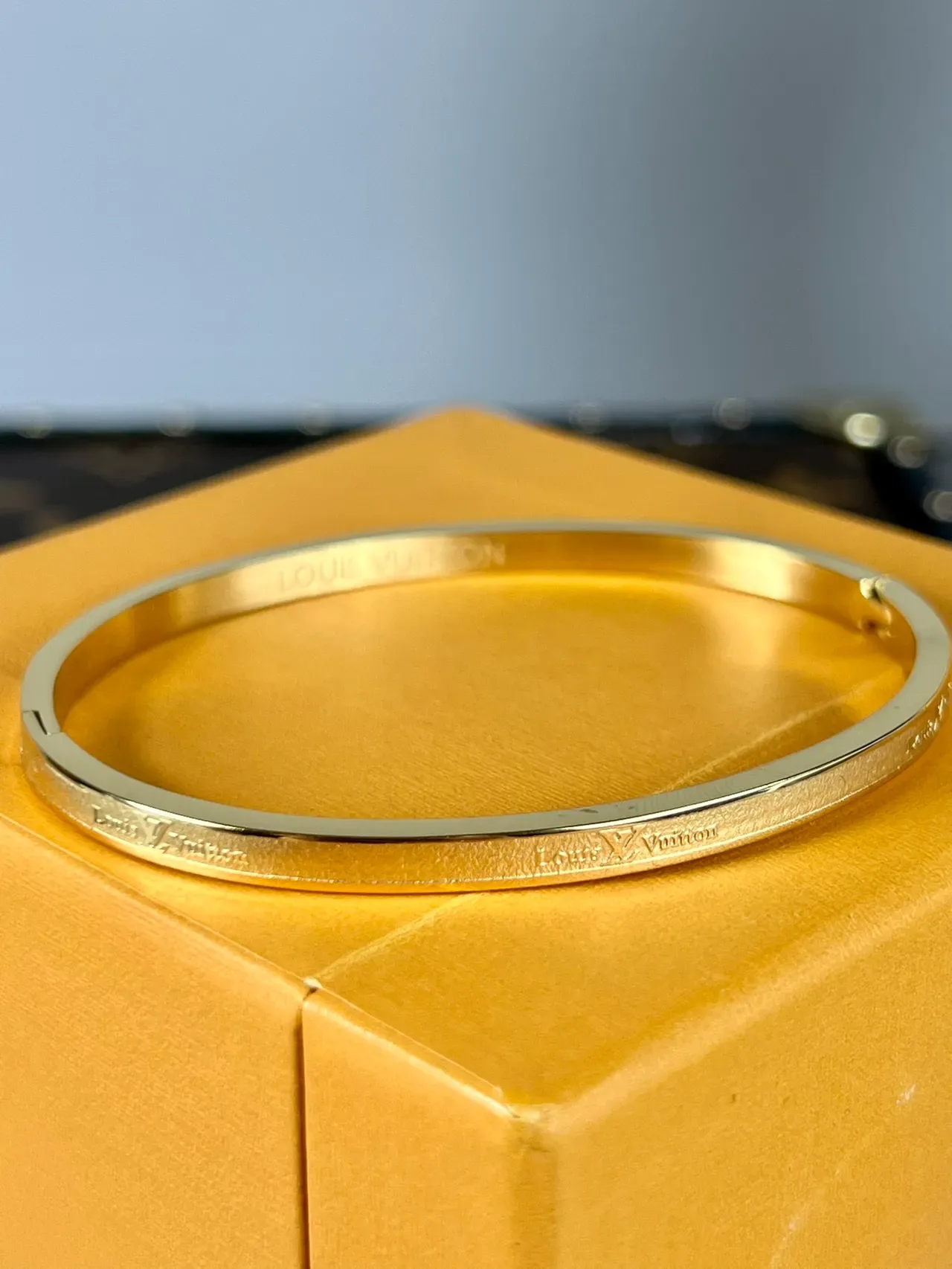 Louis Vuitton Gold Silver Minimalist Engraved Logo Bracelet 6