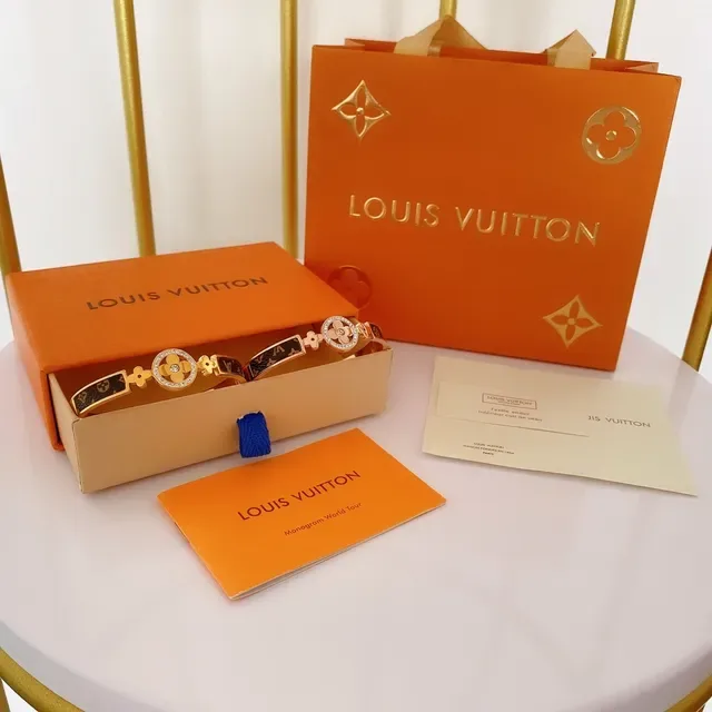 Louis Vuitton Gold-Tone Monogram Canvas Diamond Clasp Bangle Bracelet 2