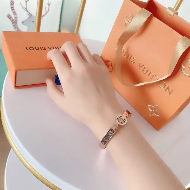 Louis Vuitton Gold-Tone Monogram Canvas Diamond Clasp Bangle Bracelet 6