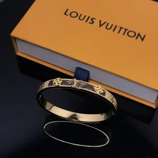 Louis Vuitton Gold-Tone Monogram Motif Enamel Bangle Bracelet