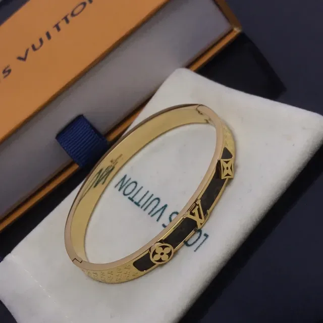 Louis Vuitton Gold-Tone Monogram Motif Enamel Bangle Bracelet 2