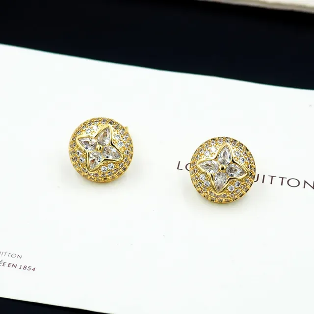 Louis Vuitton Gold-Tone Pavé Crystal Flower Stud Earrings 4