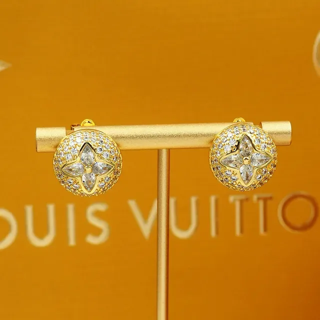 Louis Vuitton Gold-Tone Pavé Crystal Flower Stud Earrings 5