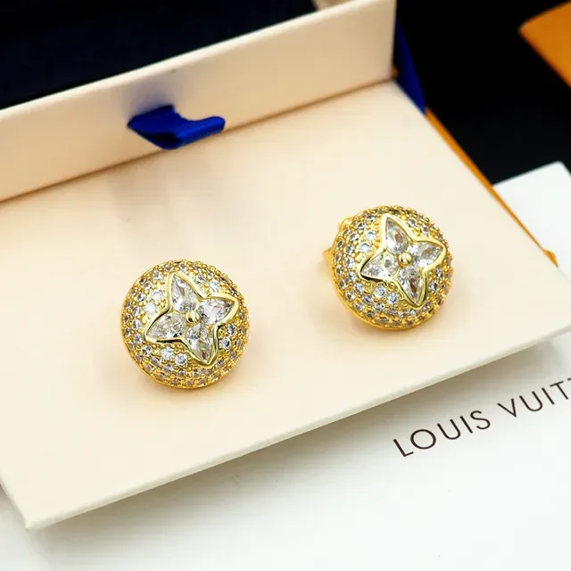 Louis Vuitton Gold-Tone Pavé Crystal Flower Stud Earrings 6