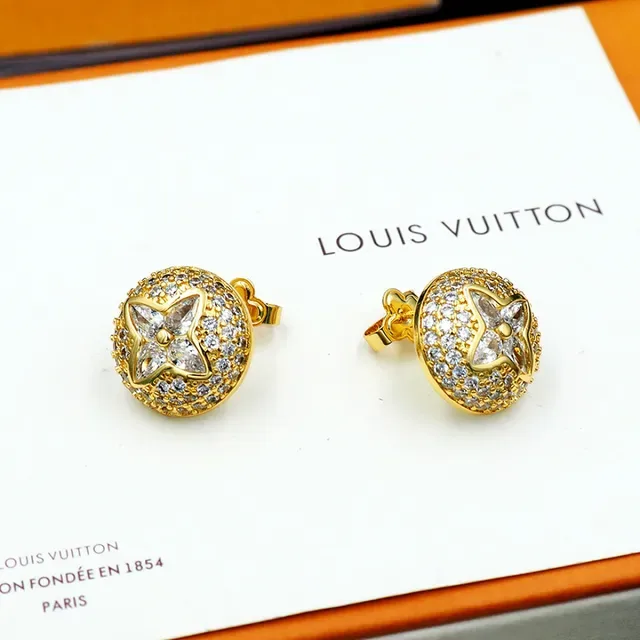Louis Vuitton Gold-Tone Pavé Crystal Flower Stud Earrings 7