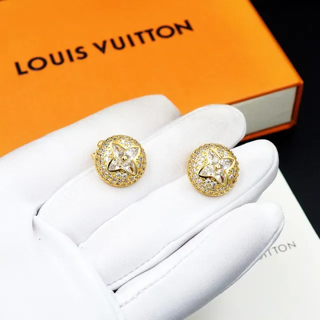 Louis Vuitton Gold-Tone Pavé Crystal Flower Stud Earrings 8