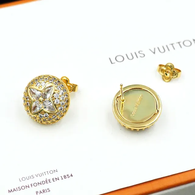 Louis Vuitton Gold-Tone Pavé Crystal Flower Stud Earrings 9