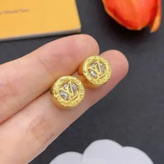Louis Vuitton Gold Transparent Coin-Shaped Monogrammed Earrings
