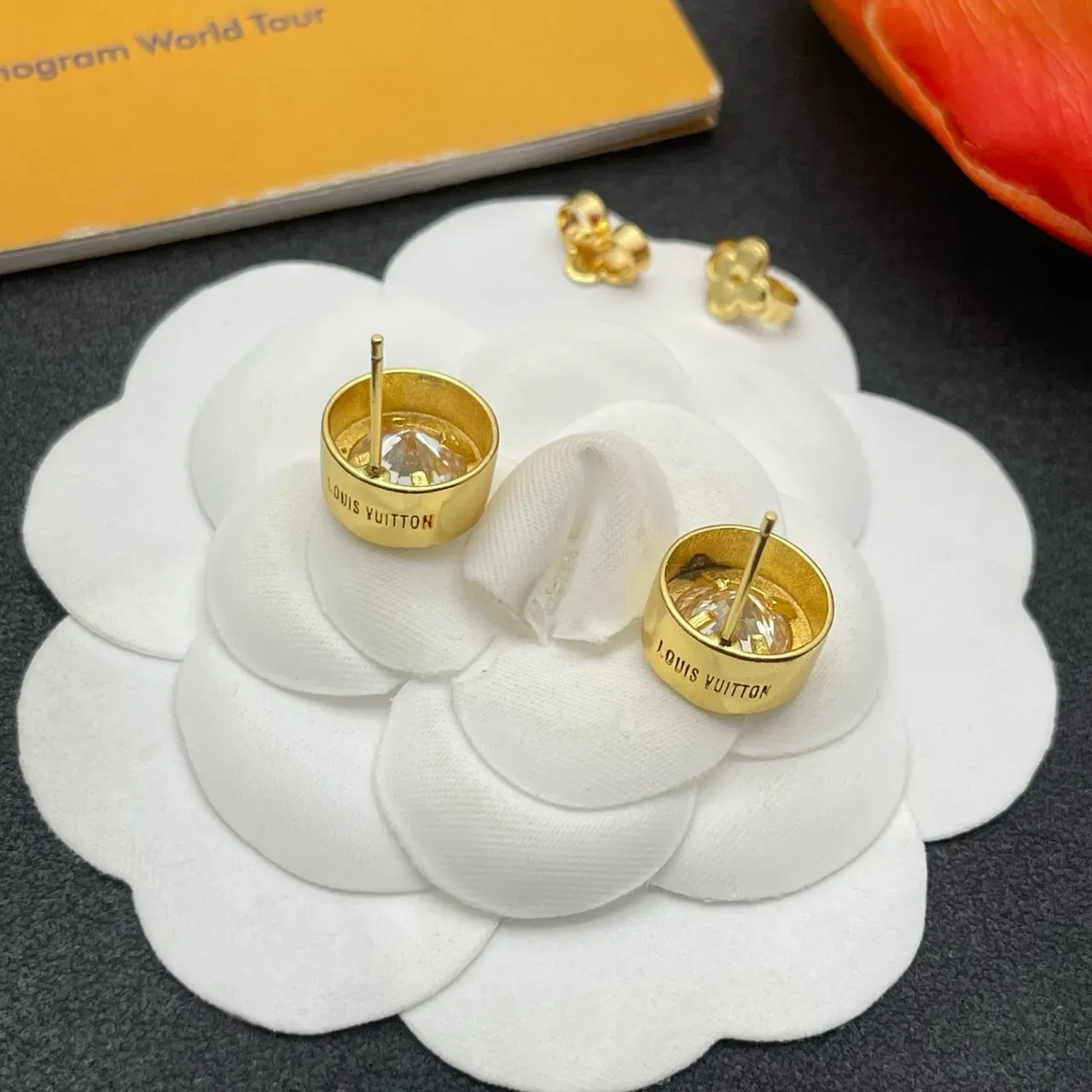 Louis Vuitton Gold Transparent Coin-Shaped Monogrammed Earrings 5
