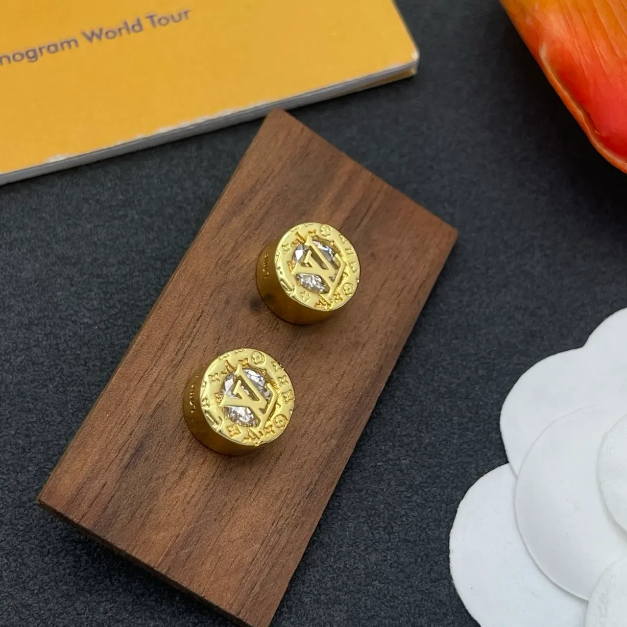 Louis Vuitton Gold Transparent Coin-Shaped Monogrammed Earrings 8