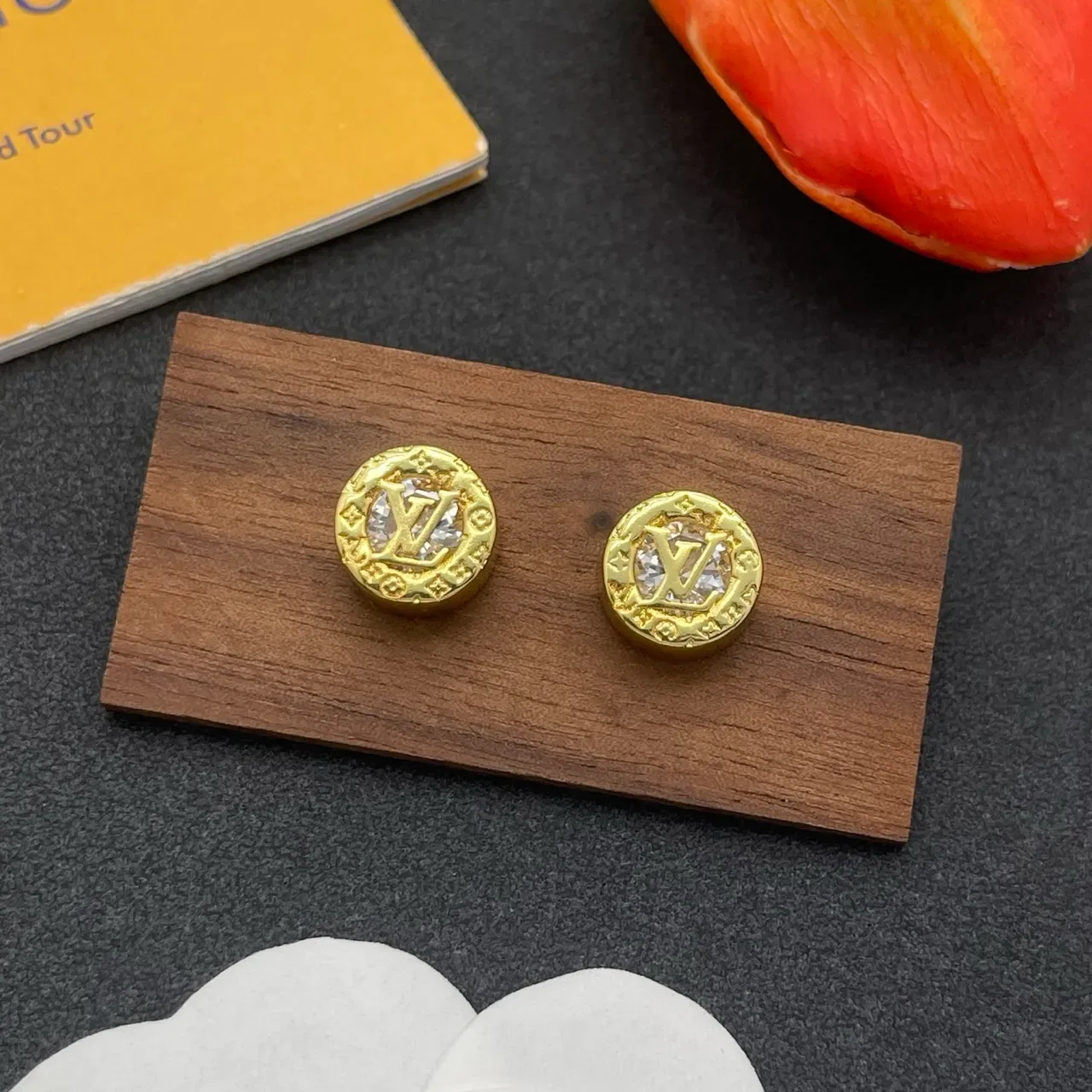 Louis Vuitton Gold Transparent Coin-Shaped Monogrammed Earrings 9
