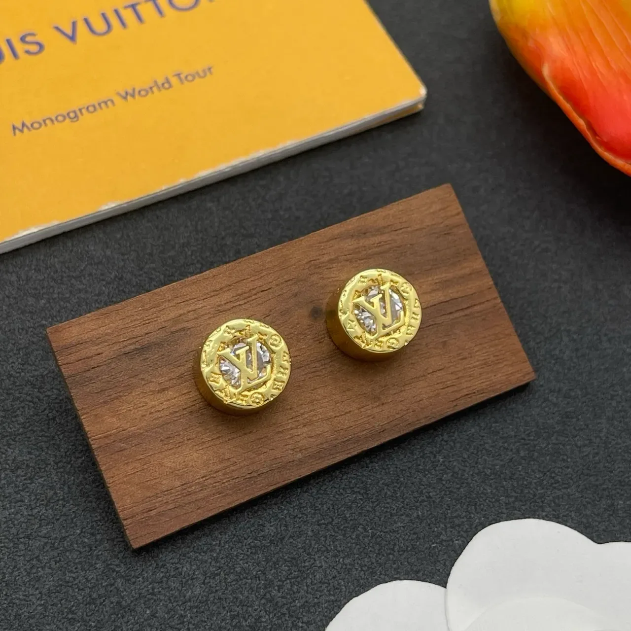 Louis Vuitton Gold Transparent Coin-Shaped Monogrammed Earrings 10