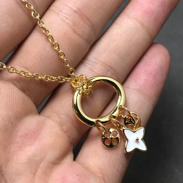 Louis Vuitton Gold White Chain Circular Ring Pendant Necklace 4