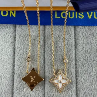 Louis Vuitton Gold White Chain Diamond-Encrusted Quatrefoil Necklace