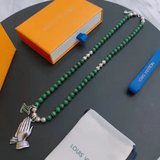 Collier Louis Vuitton Vert Argenté Perlé Style Malachite