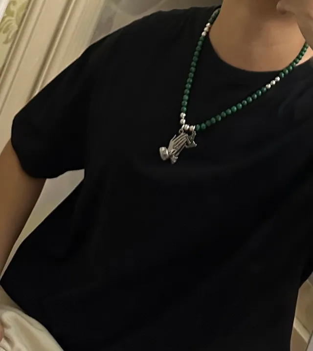 Louis Vuitton Green Silver Beaded Malachite-Style Necklace 7