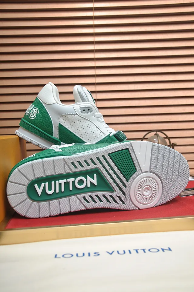 Louis Vuitton Green White Layered Leather And Perforated Mesh Strap Buckle Closure Lifestyle Sneakers 3