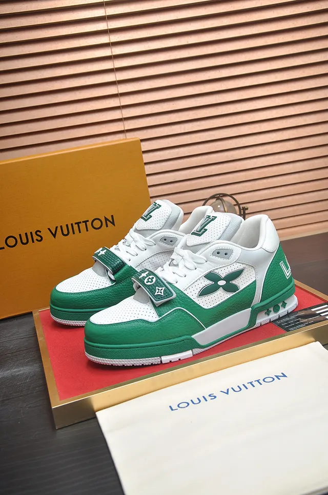 Louis Vuitton Green White Layered Leather And Perforated Mesh Strap Buckle Closure Lifestyle Sneakers 4