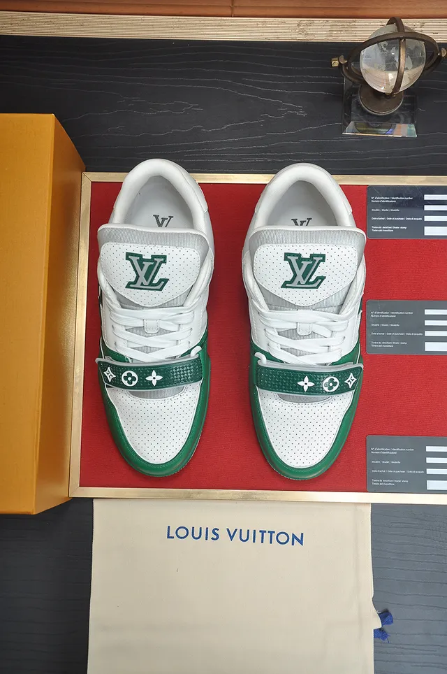 Louis Vuitton Green White Layered Leather And Perforated Mesh Strap Buckle Closure Lifestyle Sneakers 5