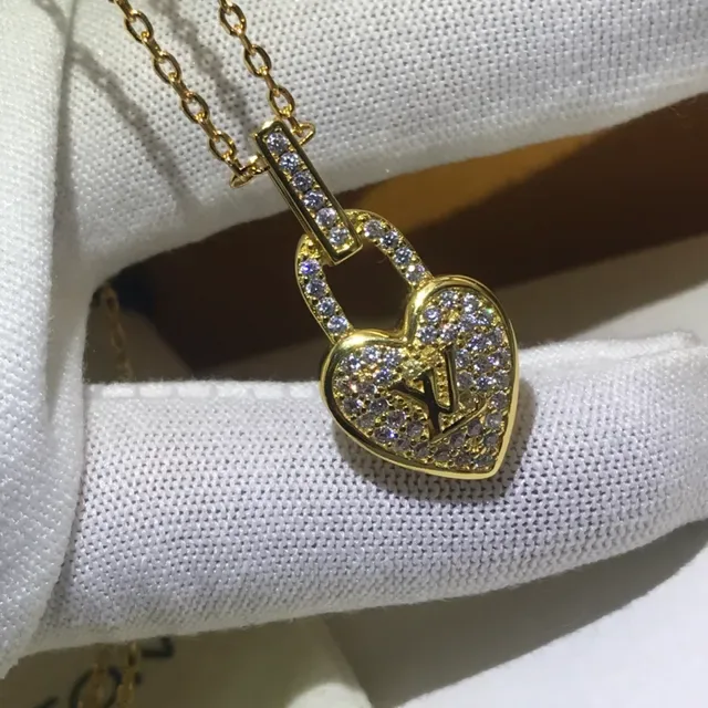 Louis Vuitton Heart Lock Pave Crystal Necklace 3