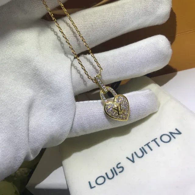 Louis Vuitton Heart Lock Pave Crystal Necklace 4