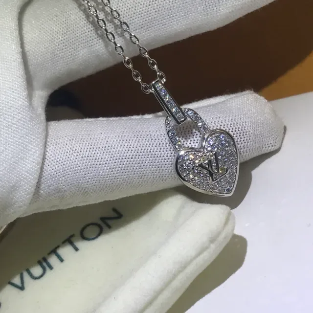 Louis Vuitton Heart Lock Pave Crystal Necklace 5