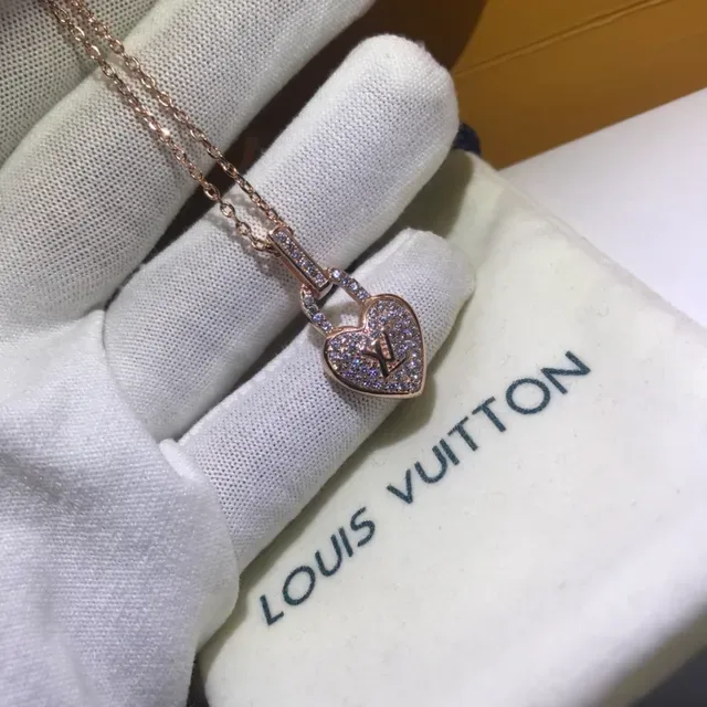 Louis Vuitton Heart Lock Pave Crystal Necklace 6