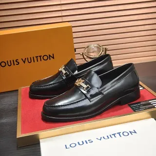 Louis Vuitton Horsebit 1955 Black Leather Gold-Tone Buckle Loafers
